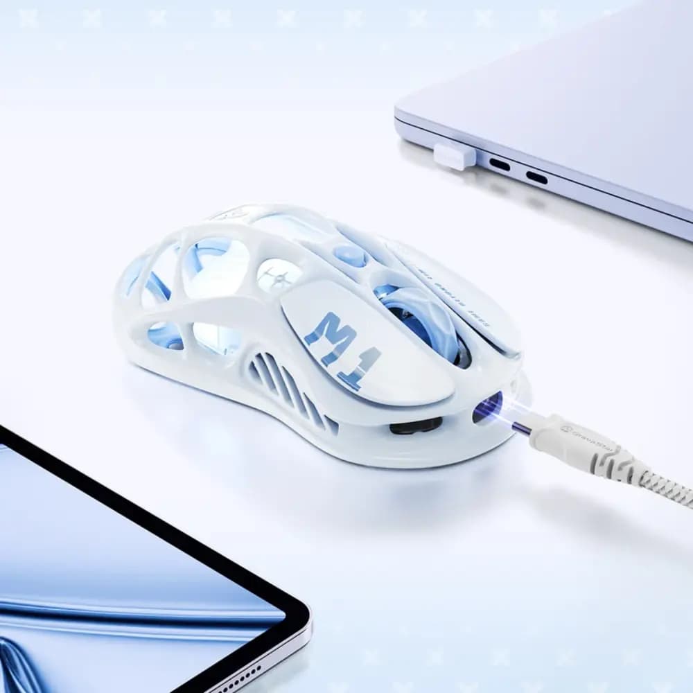 GravaStar Mercury M1 Pro Ice Blue Wireless Gaming Mouse, 26K DPI PAW3395DM Sensor, 4K Receiver, RGB Lighting, 5 Programmable Buttons thumbnail 4