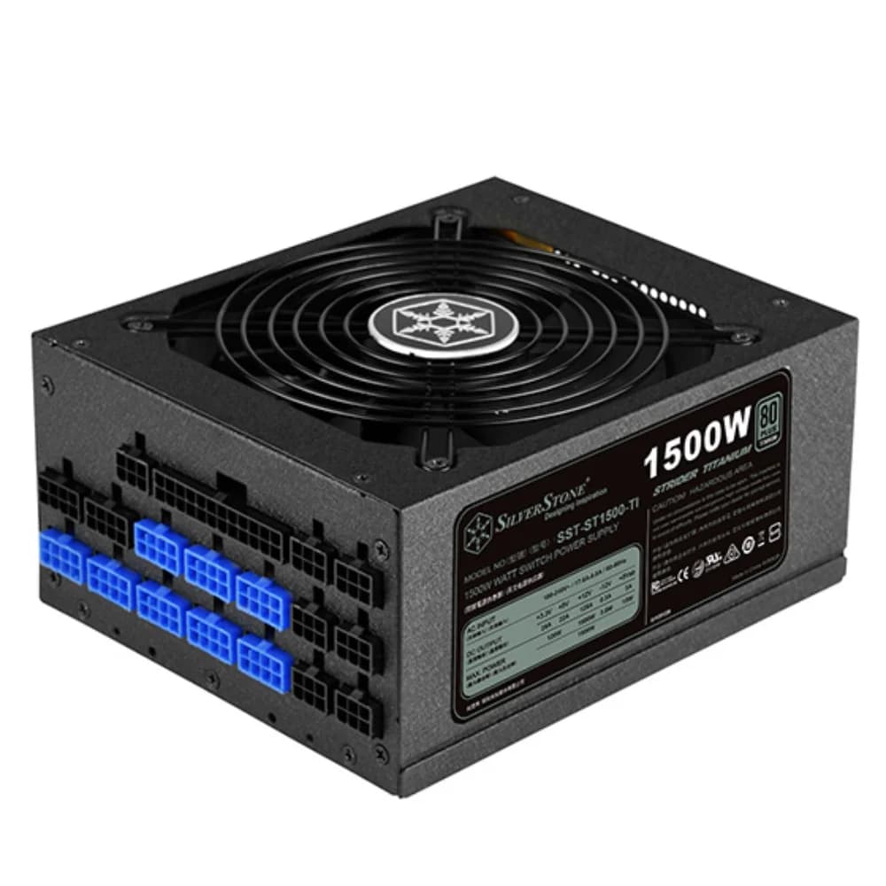 SilverStone Strider Titanium 1500W Black Fully Modular Power Supply, 80 PLUS Titanium, Single +12V Rail, 135mm Semi-Fanless Fan, Japanese Capacitors