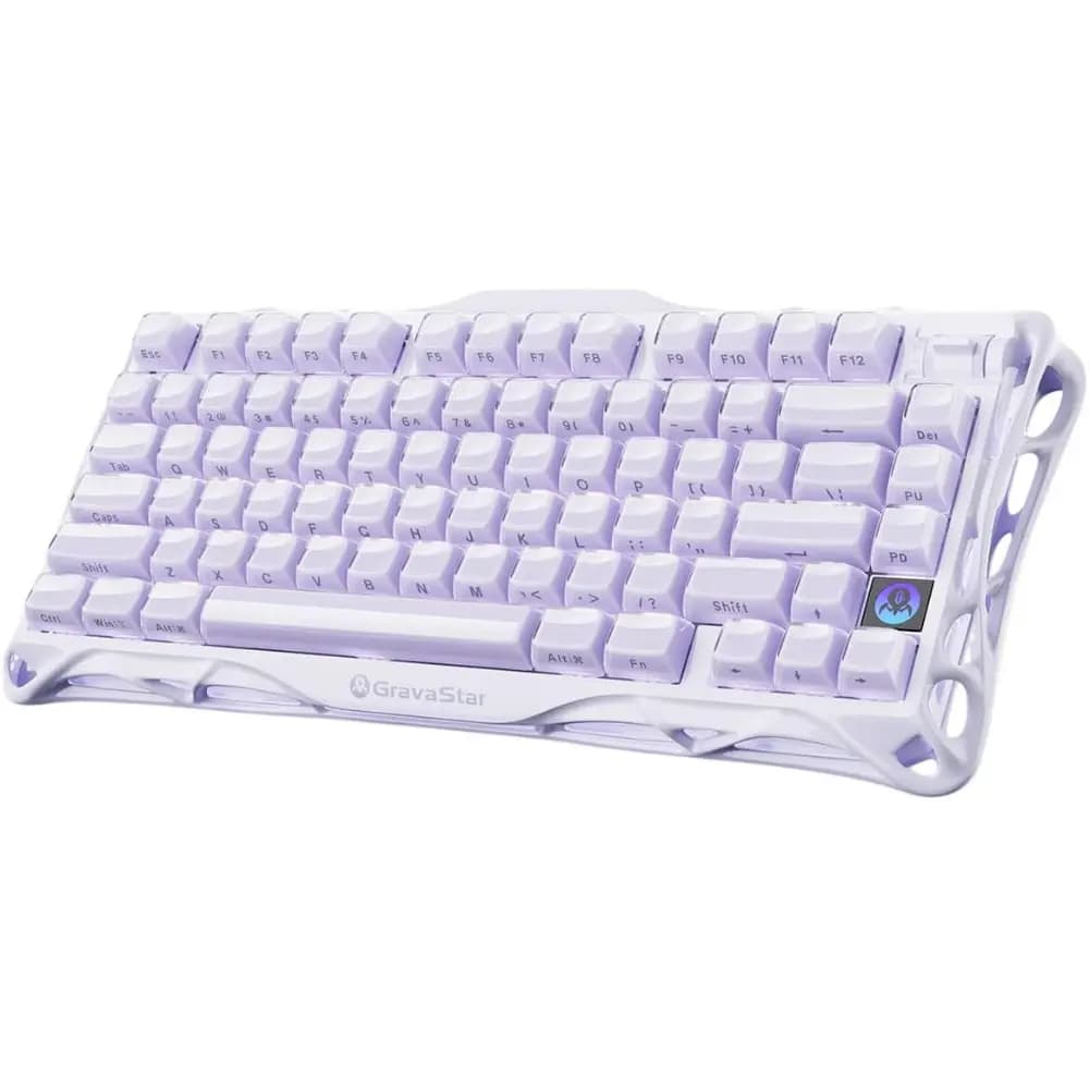 GravaStar Mercury K1 Lavender Purple 75% Wireless Mechanical Keyboard, Aluminum Alloy Gaming Keyboard with Knob, Hot Swappable, Linear Switches, Transparent Keycaps, RGB Backlit, 2.4GHz/BT5.0/USB for PC Gaming