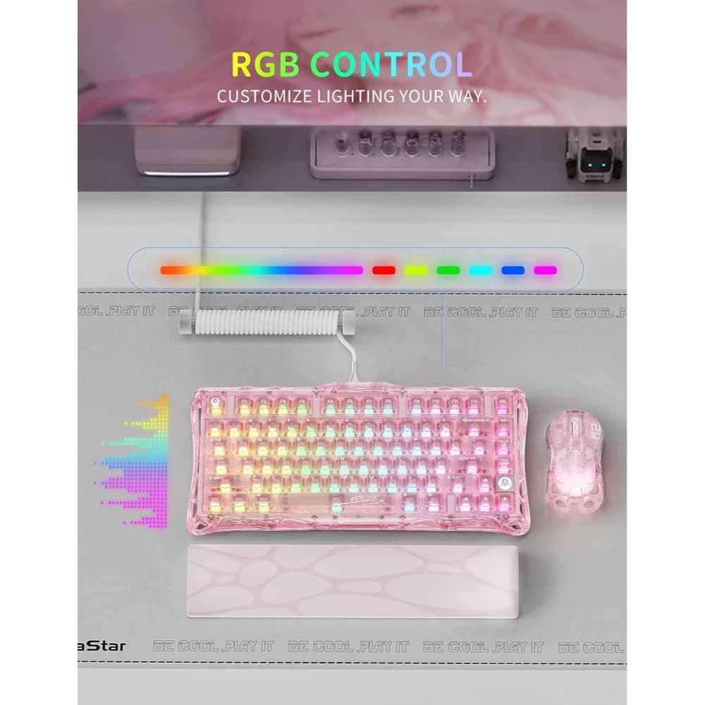 GravaStar Mercury K1 Lite Crystal Rose 75% Wireless Mechanical Gaming Keyboard, 80 Keys, RGB Lighting, Tri-Mode Connectivity, 4000mAh Battery, Custom Linear Switches thumbnail 5