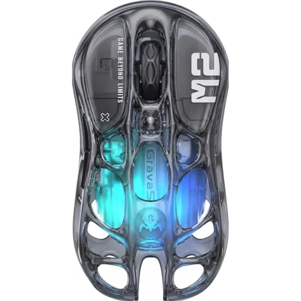 GravaStar Mercury M2 Transparent Black Wireless Gaming Mouse, 26K DPI PAW3395 Sensor, 1KHz Polling Rate, RGB Lighting