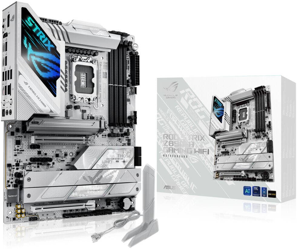 ASUS ROG Strix Z890-A Gaming Wi-Fi LGA 1851 ATX Motherboard, Intel Z890 Chipset, 4x DDR5 DIMM Slots, Up to 192GB Max Memory, Wi-Fi 7 & BT 5.4, PCIe 5.0 x16 Slot, 5x M.2 Slots, White