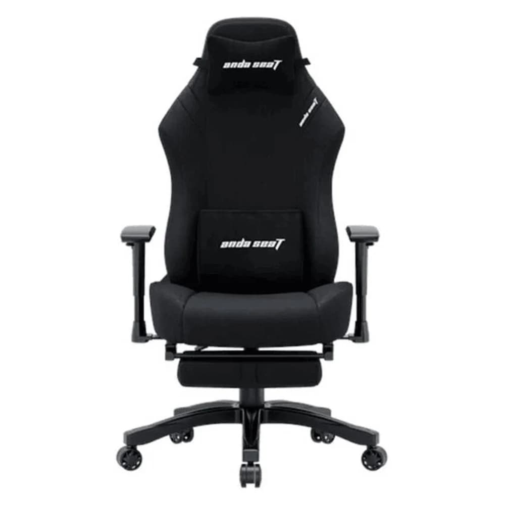 AndaSeat Luna Pro Gaming Chair with Footrest Black, Fabric Linen Upholstery Material, 1D Armrest, 60mm Casters w/PU Rubber, Class 4 Hydraulic Pistons, 90° to 160° Adjustable Backtilt