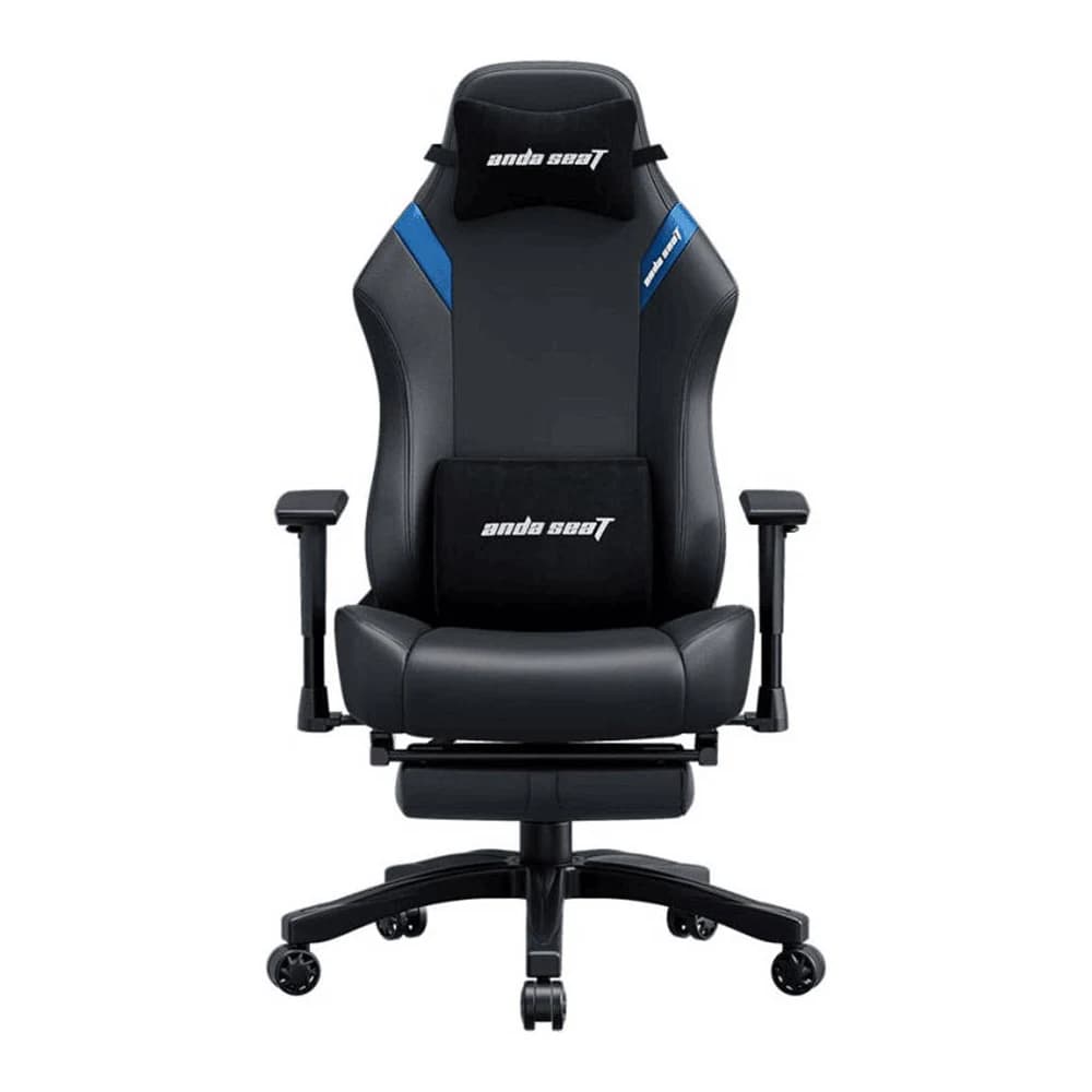 AndaSeat Luna Pro Gaming Chair with Footrest Black & Blue , Fabric Linen Upholstery Material, 1D Armrest, 60mm Casters w/PU Rubber