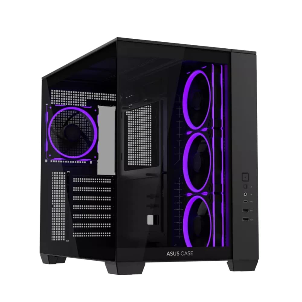 ASUS A32 PLUS ATX Computer Case Black, 4x Pre-Installed aRGB Fans, Up to 360mm Radiator & 10x 120mm Fan Support, 270° Panoramic View, Detach Side Panels