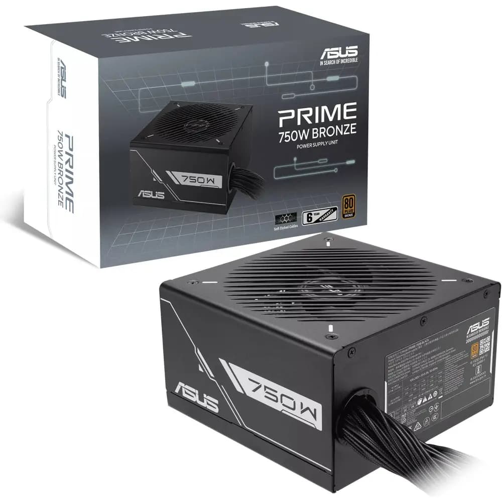 ASUS Prime 750W 80 PLUS Bronze Non-Modular ATX Power Supply with 135mm Fan, Dual Ball Bearings & Etched Cables