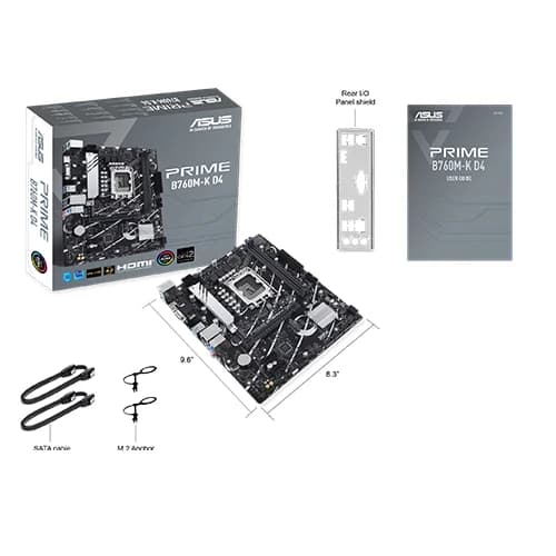 ASUS PRIME B760M-R D4 Motherboard, Intel B760 Chipset, 2x DIMM, Max. 64GB, DDR4, 1x PCIe 4.0 x16 slot, mATX Form Factor