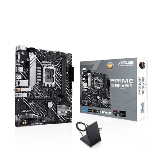 Asus PRIME H610M-A WIFI Motherboard, Intel H610 Chipset, 2x DIMM slots, Max. 96GB, DDR5, 1x PCIe 4.0 x16 slot, mATX Form Factor