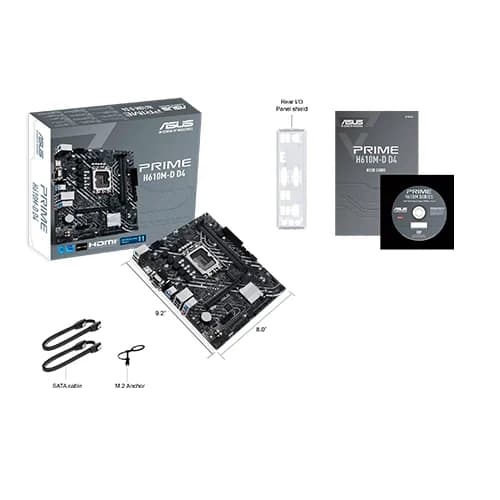 Asus Prime H610M-D D4 Motherboard, Intel H610 Chipset, 2x DIMM, Max. 64GB, DDR4, 1x PCIe 4.0 x16 slot, mATX Form Factor