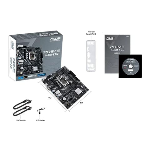 Asus Prime H610M-K D4 Mic ATX Motherboard, Intel H610 Chipset,  2x DIMM, Max. 64GB, DDR4, 1x PCIe 4.0 x16 slot, mATX Form Factor