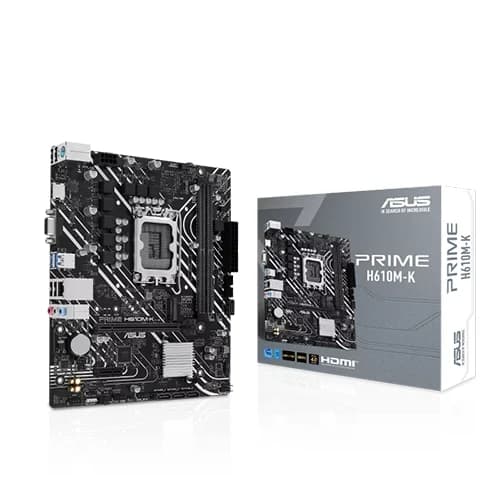 Asus PRIME H610M-K Motherboard, Intel H610 Chipset, 2x DIMM slots, Max. 96GB, DDR5, 1x PCIe 4.0 x16 slot, micro-ATX Form Factor