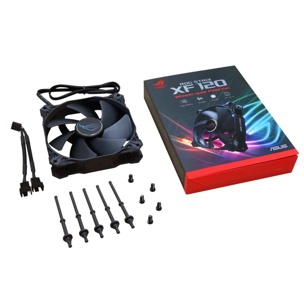 Asus ROG Strix XF 120 Fan, 12V, 4-pin PWM, 22.5 dB(A), 250 – 1800 rpm range, 62.5 CFM Fan Airflow