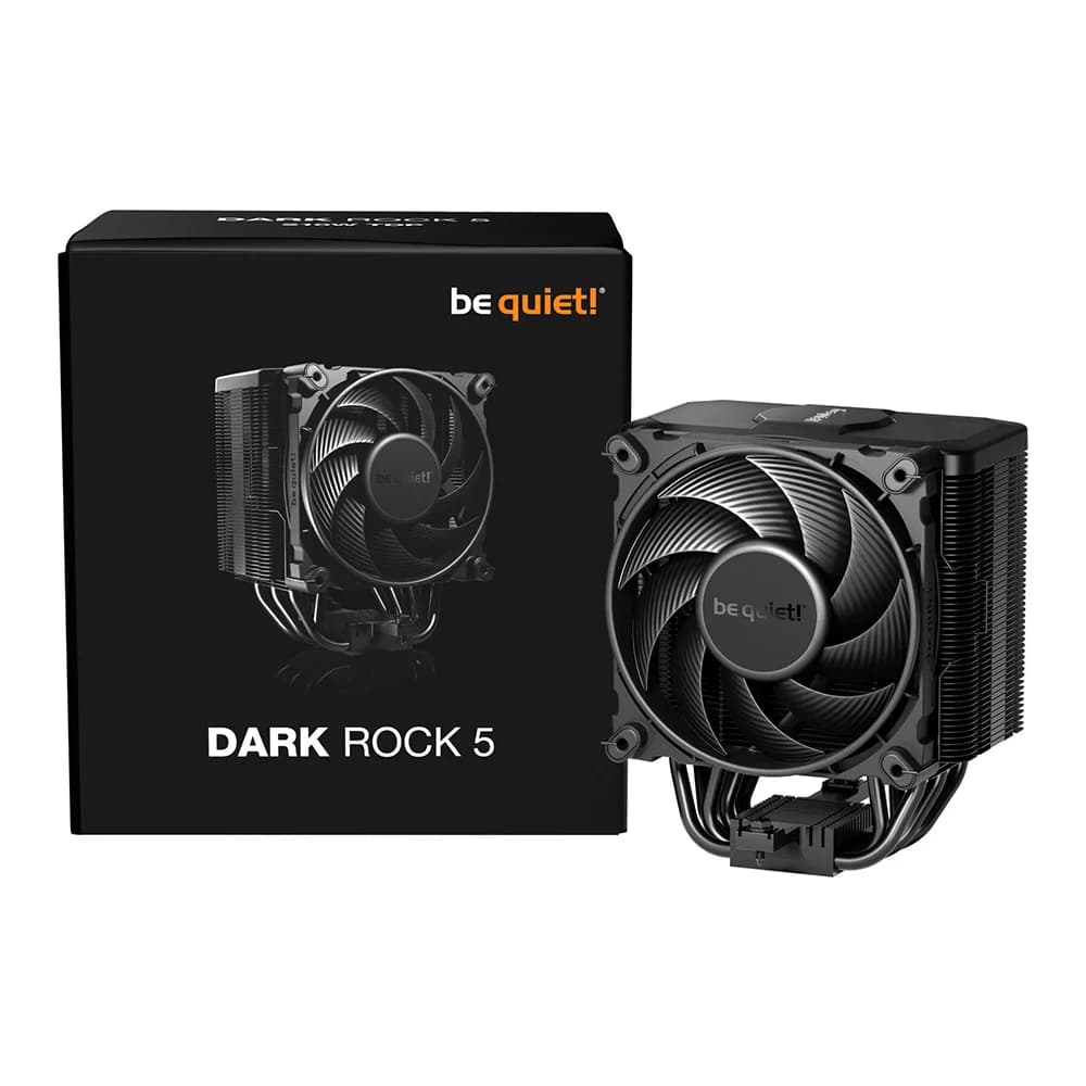 be quiet Dark Rock 5 CPU Cooler, Silent Wings 4 120mm PWM Fan, 6 Heatpipes, 2100 RPM Fan Speed, 55 CFM Fan Airflow, Fluid Dynamic Bearing Type, Copper Base & Aluminum Fin Material, Black