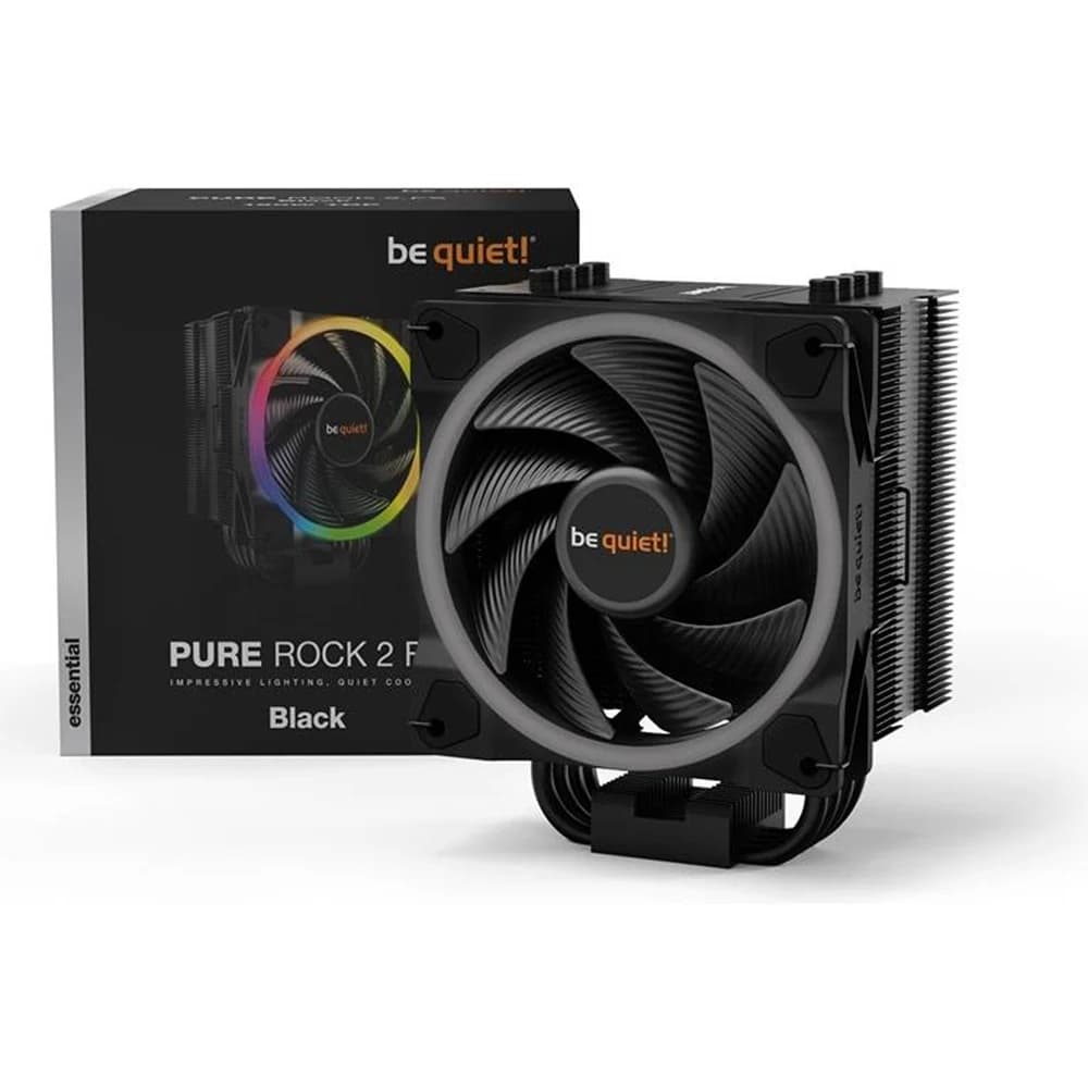 Be Quiet Pure Rock 2 FX aRGB CPU Cooler, Light Wings 120mm PWM High-Speed, 2000 RPM Fan Speed, 88.86 CFM Fan Airflow, 4x High-Performance 6mm Heat Pipes, Black