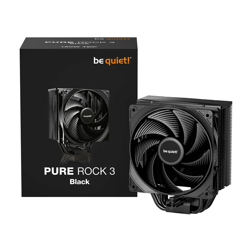 Be Quiet Pure Rock 3 CPU Cooler, 120mm Pure Wings 3 Fan, 2000 RPM Fan Speed, 59.6 CFM Airflow, Rifle Bearing Technology, 4 High-Performance 6mm Heat Pipes with HDT Technology, Black