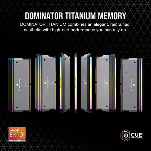 Corsair Dominator Titanium RGB 64GB 32x2 DDR5 AMD Expo Memory Kit, DRAM 6000MT/s CL30, 40-40-40-77 SPD Latency, 4800MHz SPD Speed, 6000 MT/s Tested Speed  | Grey thumbnail 2