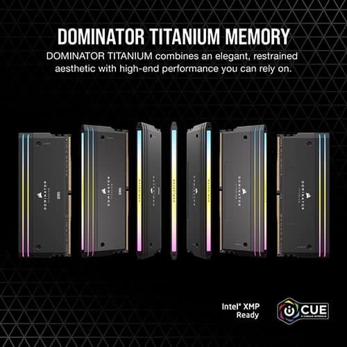 Corsair Dominator titanium rgb 2x16gb 32GB ddr5 Dram 6400MHz cl32 intel xmp memory kit, cmp32gx5m2b6400c32, 4800MHz SPD Speed, 1.40V Tested Voltage - Black thumbnail 2