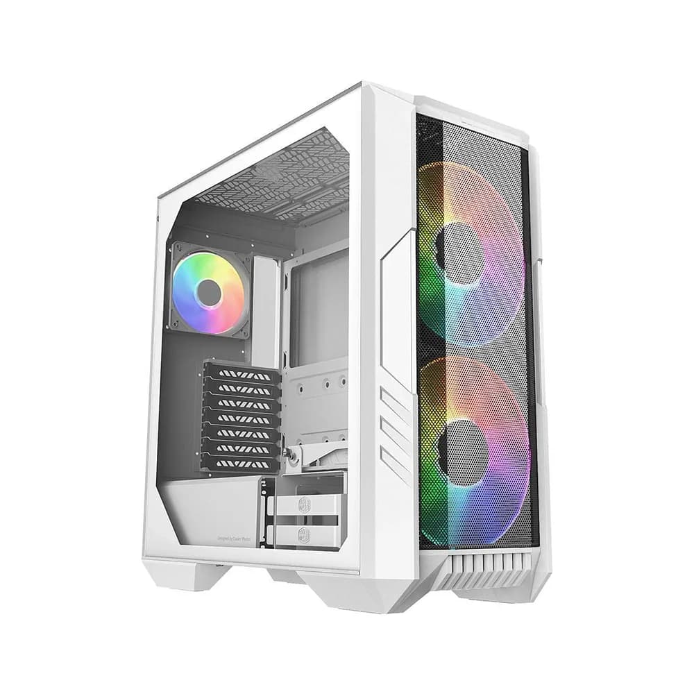 Cooler Master HAF 500 Mid Tower Case White, 2x 120mm & 2x 200mm Pre-Installed Fan, Up to 360mm Radiator & 8x Fan Support, Tempered Glass Side Panel, Mesh Front Panel