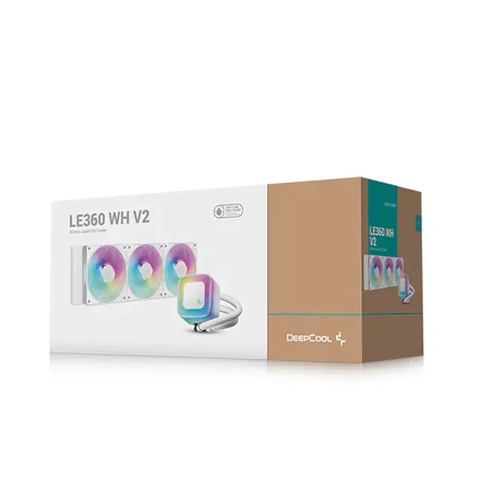 DeepCool LE360 V2 Liquid Cooler White, 402mm aluminum radiator, high-speed 3400 RPM pump, 3 120mm PWM fans, RGB lighting