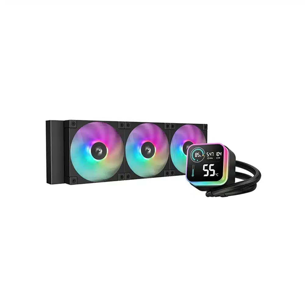 DeepCool LQ360 ARGB Liquid Cooler Black, 360mm radiator, ARGB + LED display, 3x120mm PWM fans, fluid dynamic bearing, black edition, 3400 RPM pump thumbnail 2