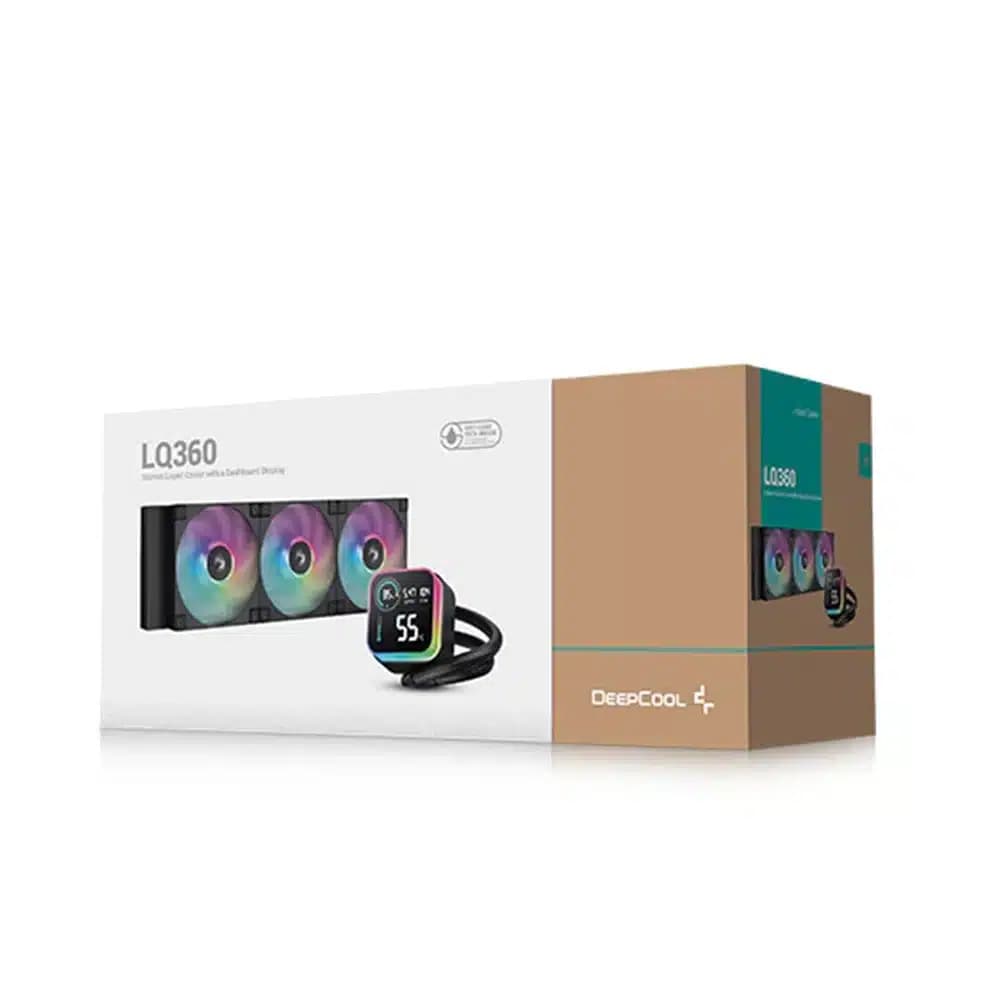 DeepCool LQ360 ARGB Liquid Cooler Black, 360mm radiator, ARGB + LED display, 3x120mm PWM fans, fluid dynamic bearing, black edition, 3400 RPM pump