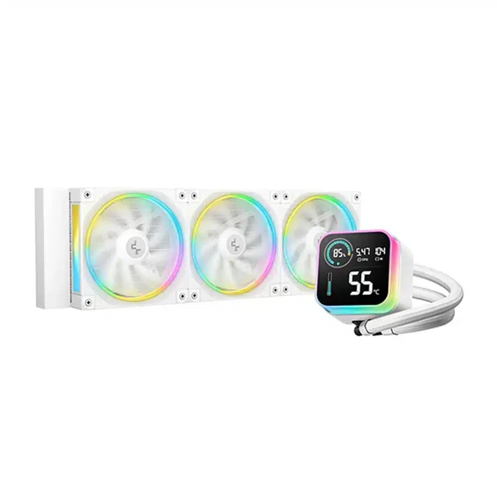 DeepCool LQ360 ARGB Liquid Cooler White, 360mm radiator, ARGB + LED display, 3x120mm PWM fans, fluid dynamic bearing, white edition, 3400 RPM pump thumbnail 2