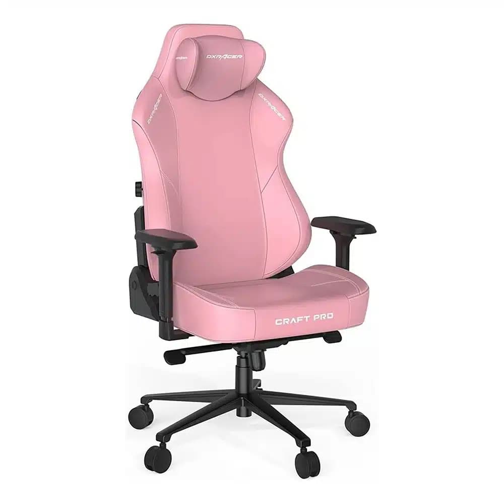 DXRACER CRAFT Series Pink Gaming Chair, Ergonomic design, 135° recline, 4D adjustable armrests, extendable footrest, lumbar and headrest support thumbnail 2