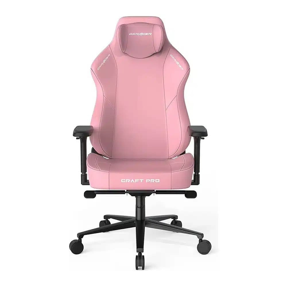 DXRACER CRAFT Series Pink Gaming Chair, Ergonomic design, 135° recline, 4D adjustable armrests, extendable footrest, lumbar and headrest support