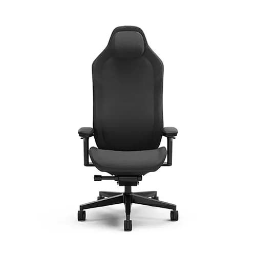Fractal Refine Fabric Dark Gaming Chair, Headrest Height Adjustment, Lumbar Support, Five Caster Wheels, Armrests, Woven Non-Organic Fabric Cover