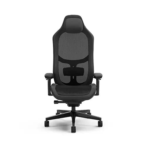 Fractal Refine Mesh Dark Gaming Chair, Headrest Height Adjustment, Lumbar Support, Five Caster Wheels, Armrests, Woven Non-Organic Fabric Cover