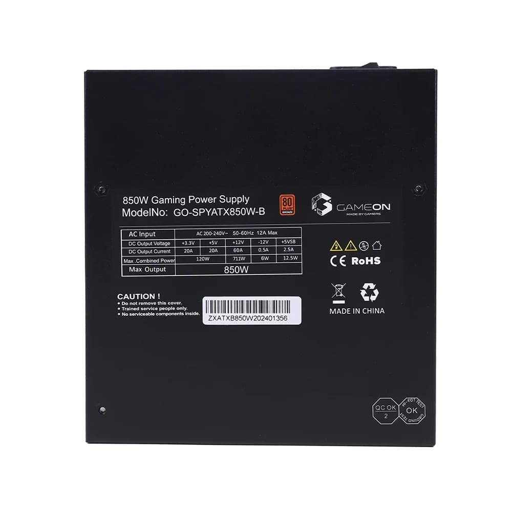 GAMEON SPY2 Gaming Power Supply Black, 80 PLUS BRONZE Value, ATX 850 WATTS thumbnail 3