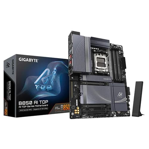 GIGABYTE B850 AI TOP Motherboard, AMD B850 Chipset, 256GB Memory, 4x DDR5 DIMM, 1x PCI Express x16 slot, ATX Form Factor