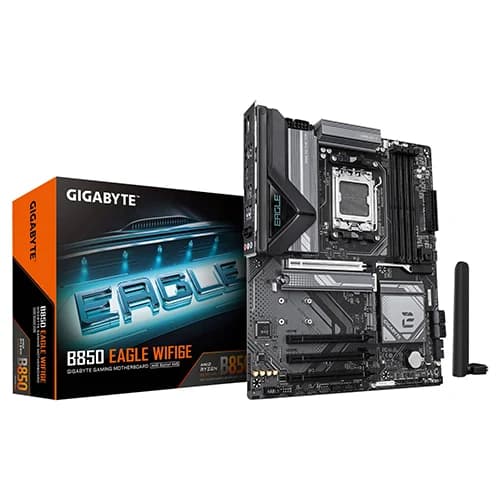 GIGABYTE B850 EAGLE WIFI6E Motherboard, AMD B850 Chipset, 4x DDR5 DIMM, 1x PCI Express x16 slot, ATX Form Factor
