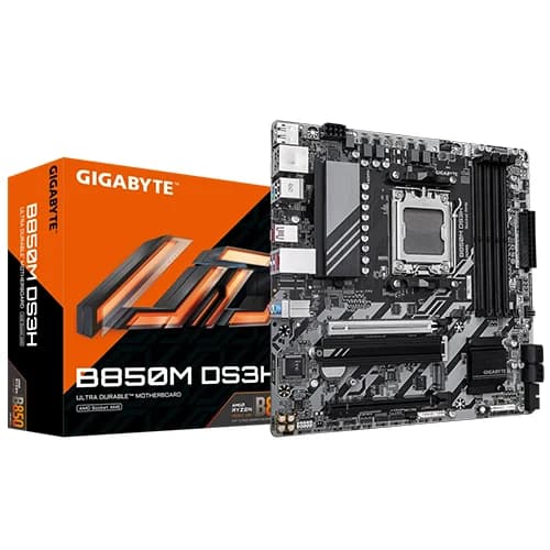 GIGABYTE B850M DS3H Motherboard, AMD B850 Chipset, 256 GB, 4x DDR5 DIMM, 1x PCI Express x16 slot, Micro ATX Form Factor