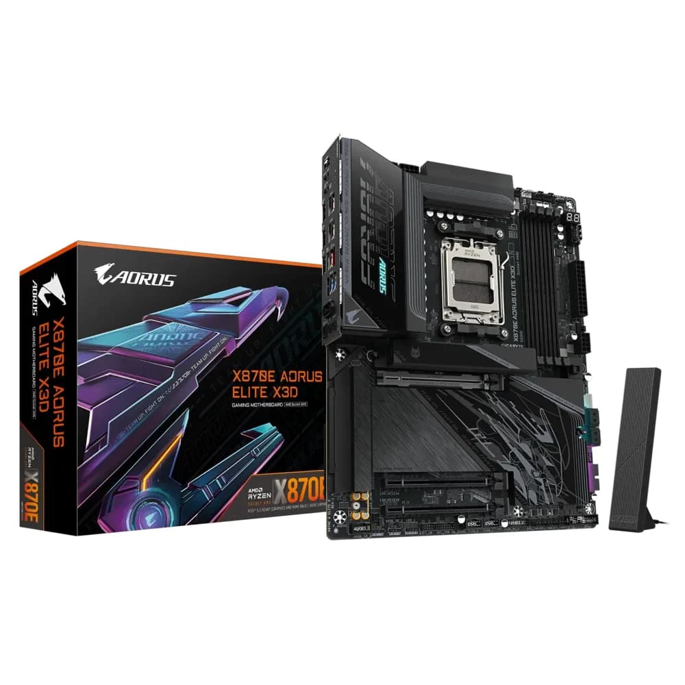 GIGABYTE X870E AORUS ELITE X3D Motherboard, AMD X870E Chipset, 4 x DDR5, 256GB, PCI Express x16 slot, ATX Form Factor