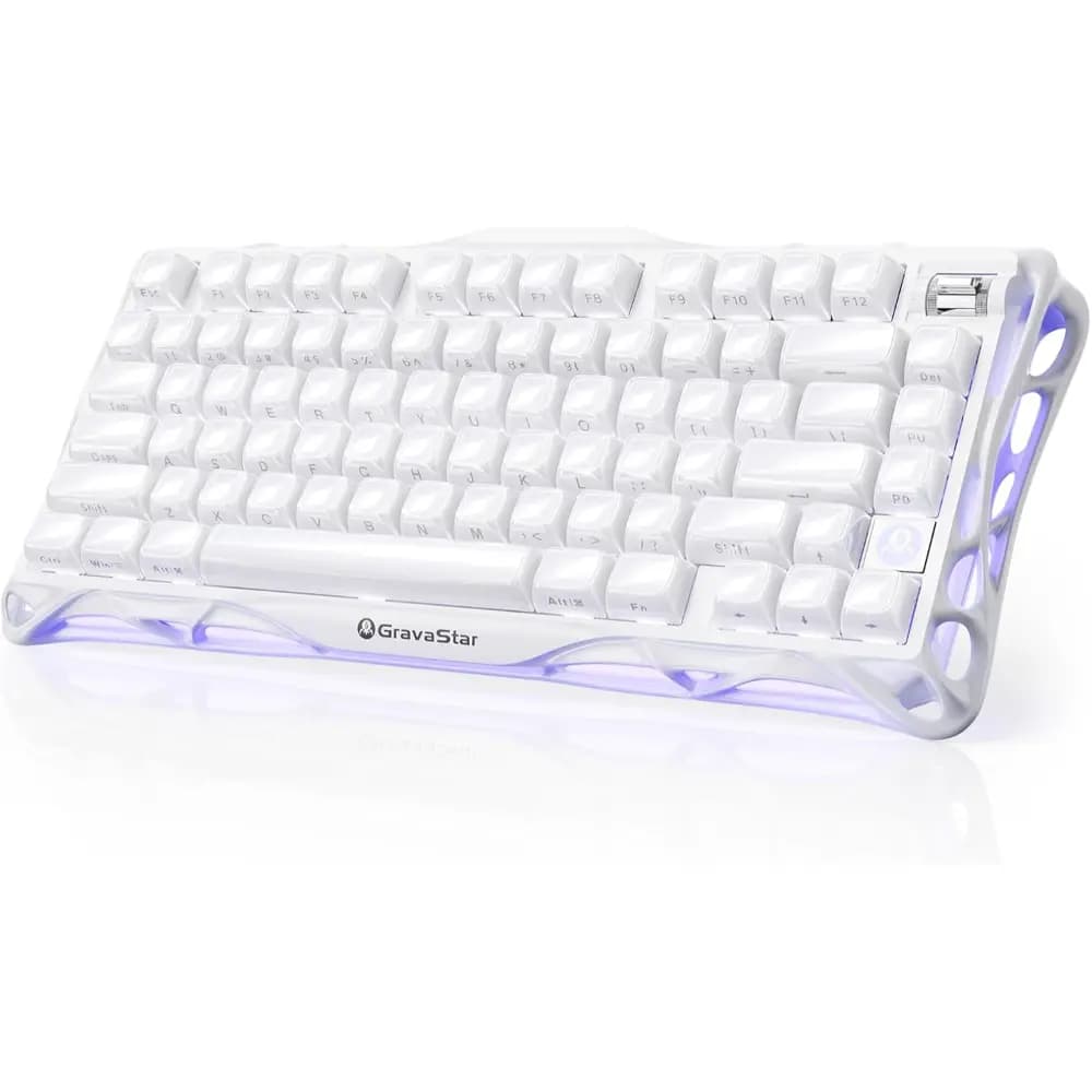GravaStar Mercury K1 Opaline White Mechanical Gaming Keyboard, Linear Switches, RGB, 8000mAh Battery & Tri-Mode Connectivity