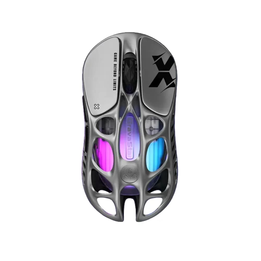 GravaStar Mercury X Interstellar Silver Gaming Mouse, Tri-mode, Windows/OS, Magnesium Alloy, 32,000 DPI, RGB Light