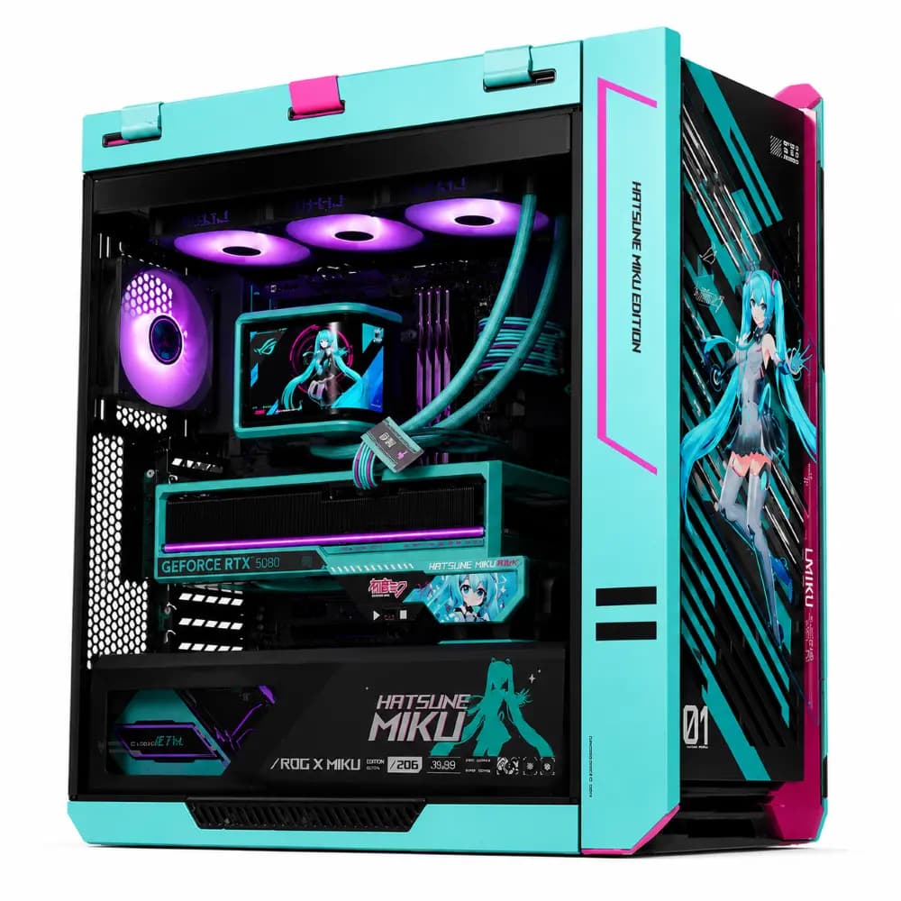 ASUS ROG Hatsune Miku Edition Gaming PC Powered by Mindtech, AMD Ryzen 9 9950X3D, ROG Astral RTX 5080 16GB, 32GB DDR5, 1TB Gen5 SSD