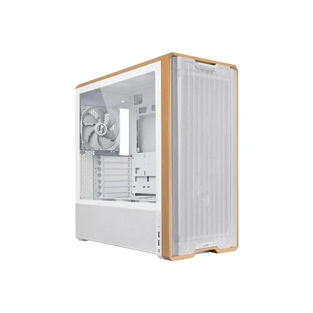 Lian Li Lancool 217 Mid Tower Case White, 2x 170mm, 2x 120mm, & 1x 140mm Pre-Installed Fan, Up to 360mm Radiator & 12x Fan Support, Steel, 4.0mm Tempered Glass, & Wood