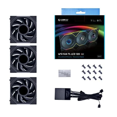 Lian Li UNI FAN TL-LCD 120 Triple Black, ARGB PWM, LCD Screen, 120mm TBC RPM, NO Controller 28mm Thickness