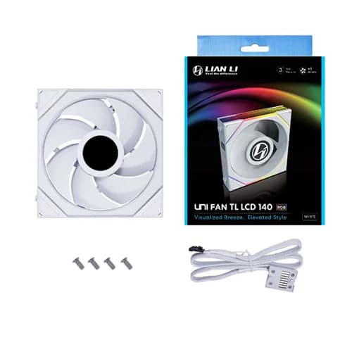 Lian Li UNI FAN TL-LCD 140 Single White, ARGB PWM, LCD Screen, 120mm TBC RPM, NO Controller 28mm Thickness