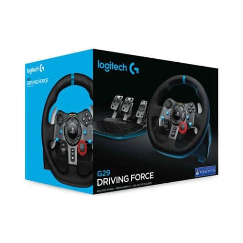 Logitech G29 Driving Force Racing Steering Wheel with 3-Pedal Set, 900° Force Feedback, Leather Grip, Paddle Shifters with PS5, PS4, PS3 & PC