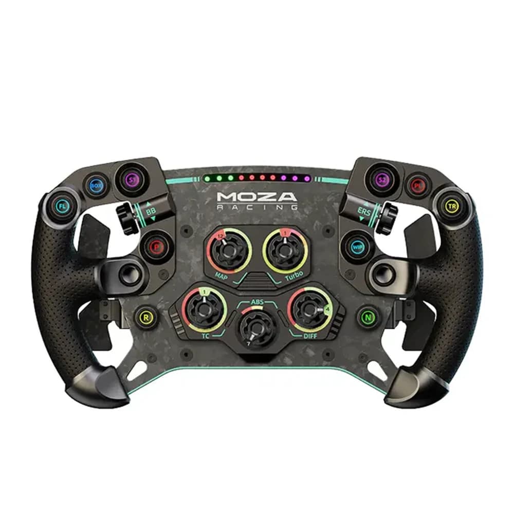 MOZA GS V2P GT Gaming Steering Wheel Black, 300mm Diameter Wheel, Dual Clutch Magnetic Shifter Paddles, All-Aluminum Quick Release, Forged Carbon Fiber Frame & Paddles, Perforated Microfiber Leather