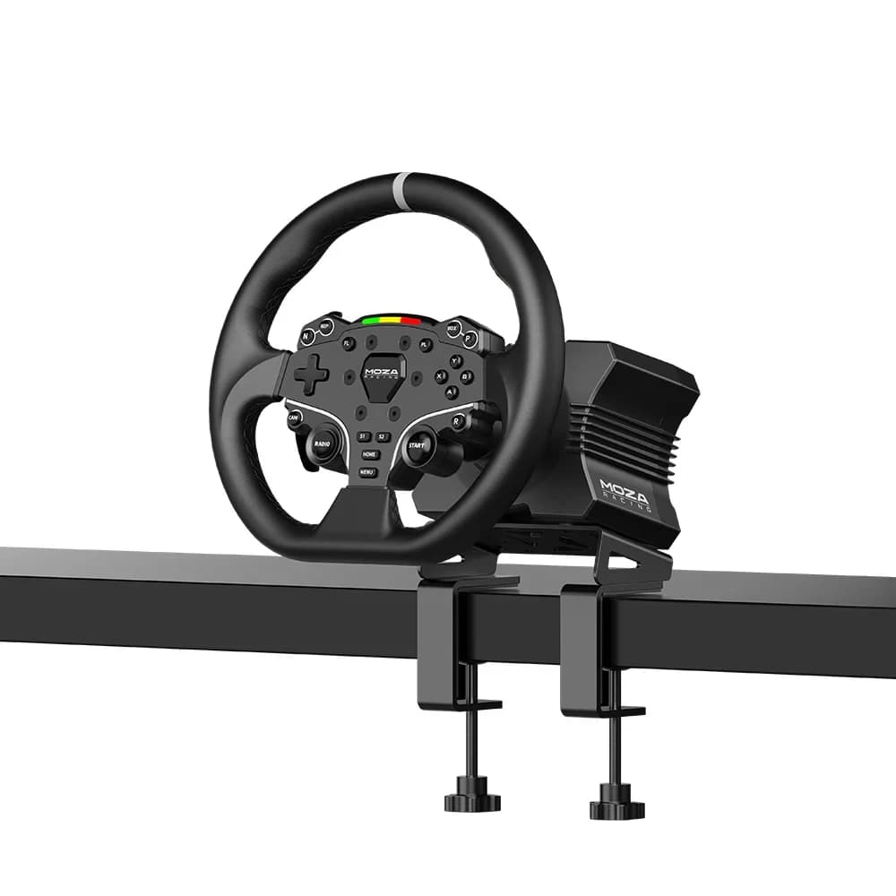 MOZA R5 Bundle Gaming Wheel & Pedals Black, 5.5 Nm of Torque from Direct Drive Power, Aeroplane Grade Aluminum / Hand-made Stitch Leather / High-Strength Steel, Adjustable Spacing and Height thumbnail 2