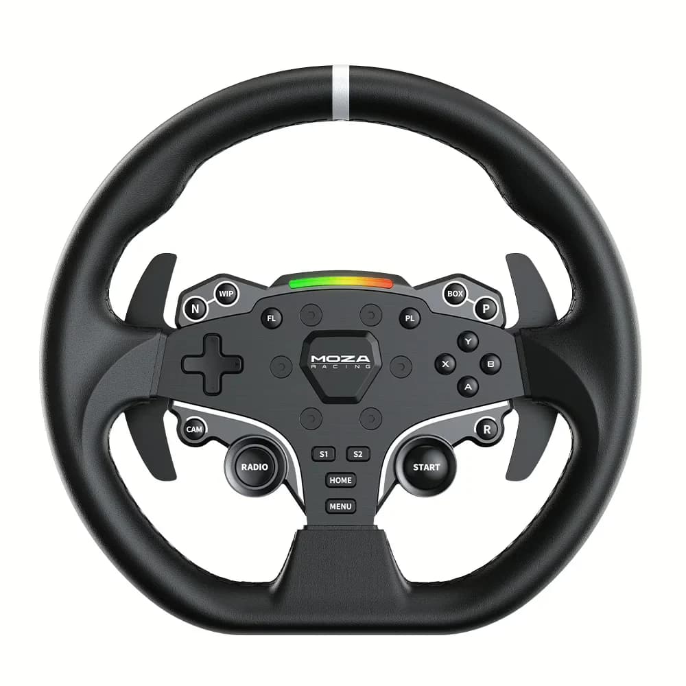 MOZA R5 Bundle Gaming Wheel & Pedals Black, 5.5 Nm of Torque from Direct Drive Power, Aeroplane Grade Aluminum / Hand-made Stitch Leather / High-Strength Steel, Adjustable Spacing and Height thumbnail 4