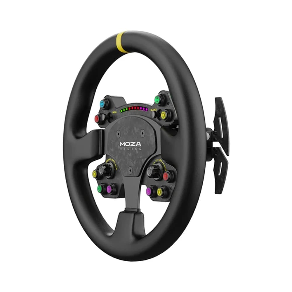 MOZA RS V2 Steering Wheel, 13-Inch Racing Rim, Forged Carbon Fiber & Aluminum, Genuine Leather Grip, RGB Rev Lights thumbnail 3