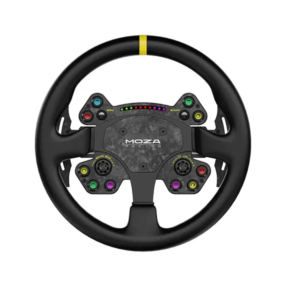 MOZA RS V2 Steering Wheel, 13-Inch Racing Rim, Forged Carbon Fiber & Aluminum, Genuine Leather Grip, RGB Rev Lights