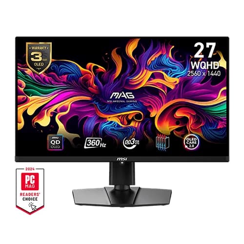 MSI MAG 271QPX Gaming Monitor, 27" WQHD QD-OLED Display, 360Hz Refresh Rate, 0.03ms (GtG) Response Time, AdaptiveSync Technology, 1.07B Display Colors, Black | 9S6-3CD89T-008