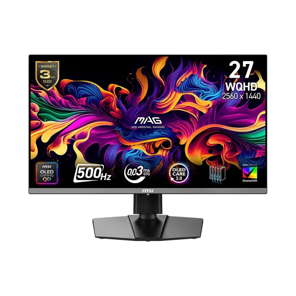 MSI MAG 272QP QD-OLED X50 Gaming Monitor 27-inch QD-OLED Display, WQHD Resolution, 500Hz Refresh Rate, 0.03ms (GtG) Response Time, AMD FreeSync Premium Pro