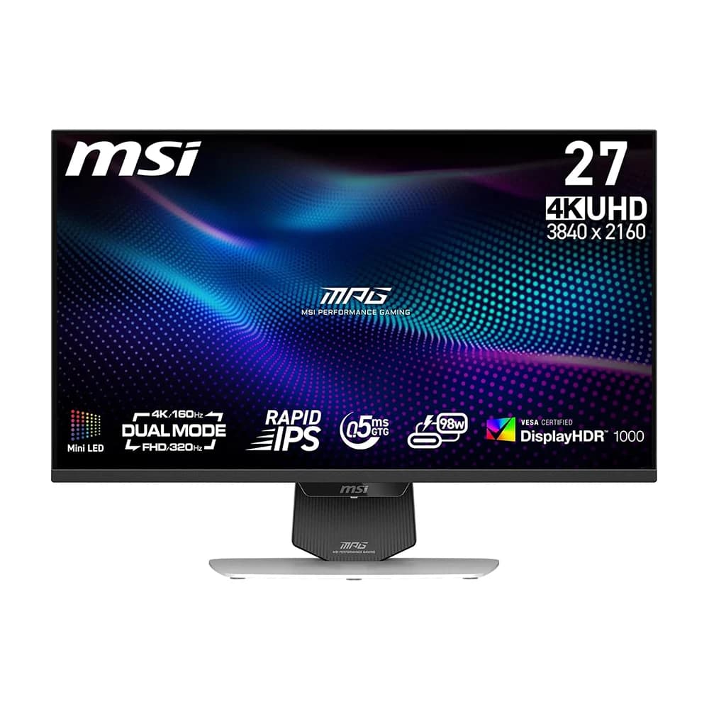 MSI MPG 274URDFW E16M Gaming Monitor 27-Inch 4K UHD - Rapid IPS Panel 3840 x 2160, 0.5ms , Mini-LED, Dual-Mode, Height Adjustable/Slope, White